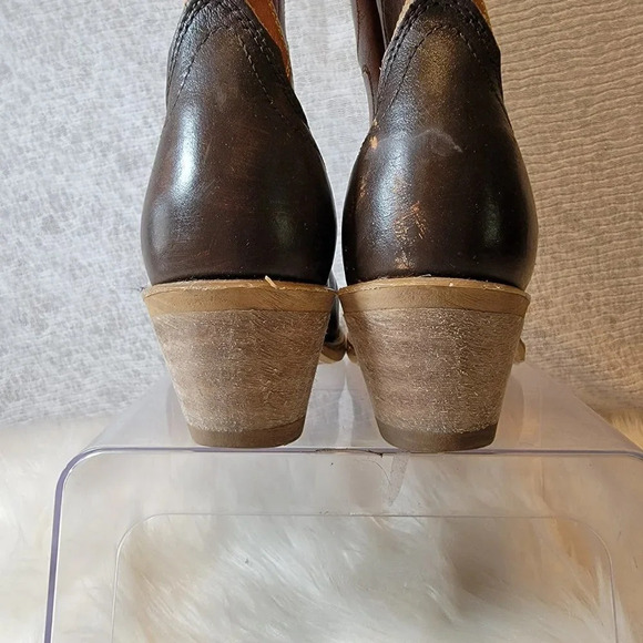 Vintage Acme Cognac Deep Brown‎ Two Toned Cowboy Western Boots Pull On Retro - Picture 8 of 11